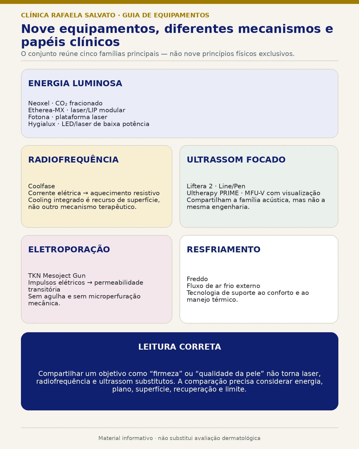 Comparação entre ablativo, não ablativo, não invasivo, sem agulhas e tecnologia de suporte.